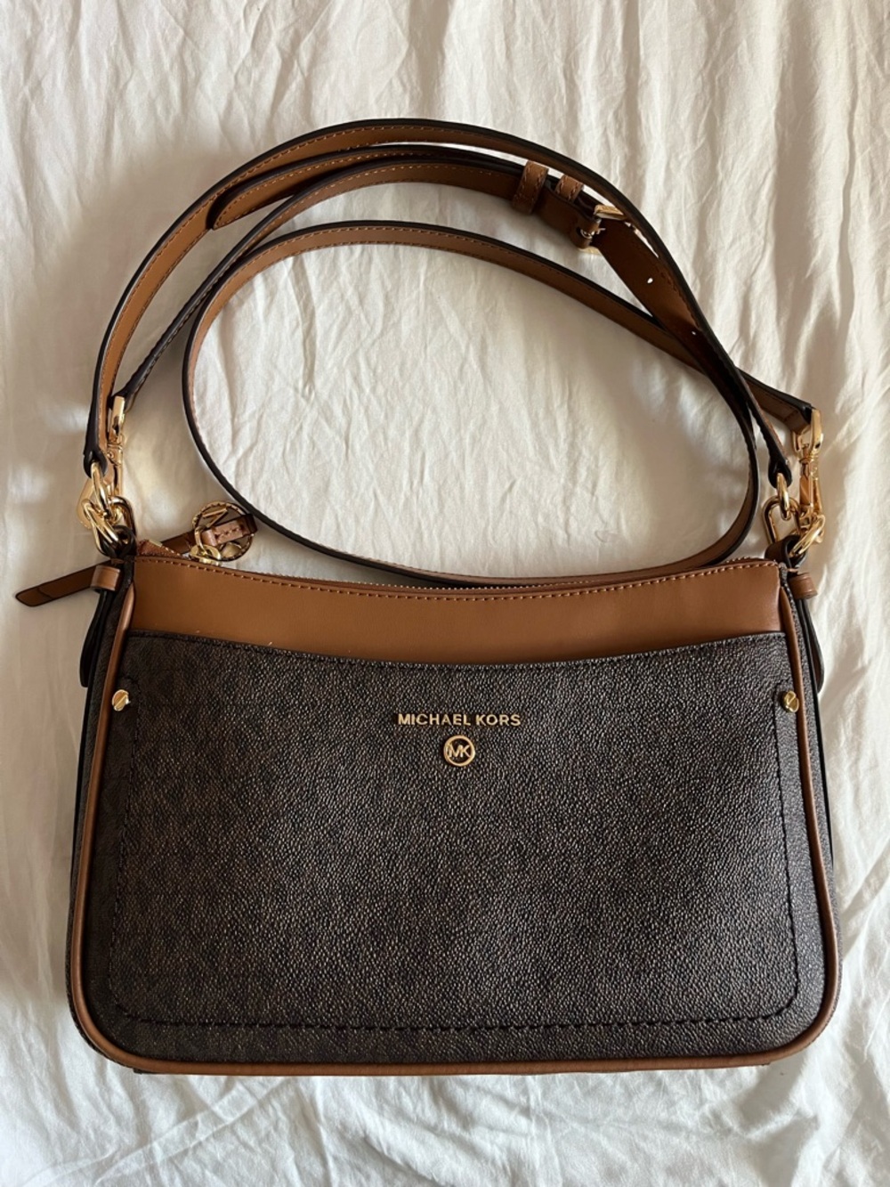 Michael Kors Brown & Tan Shoulder Bag with Gold Hardware